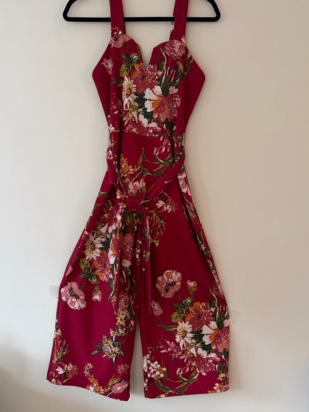 Xhilaration Floral Wide-Leg Jumpsuit in Berry Red